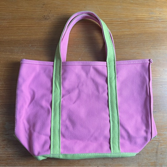 Rare Vintage 90s LL Bean medium Boat & Tote Bag Pink & Green Canvas Cottage core - Picture 2 of 10